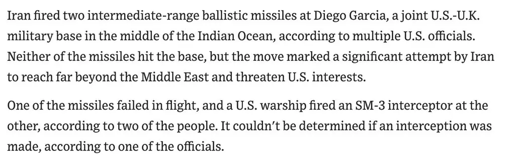 BREAKING: Iran has fired two ballistic missiles at the joint U.S.-U.K