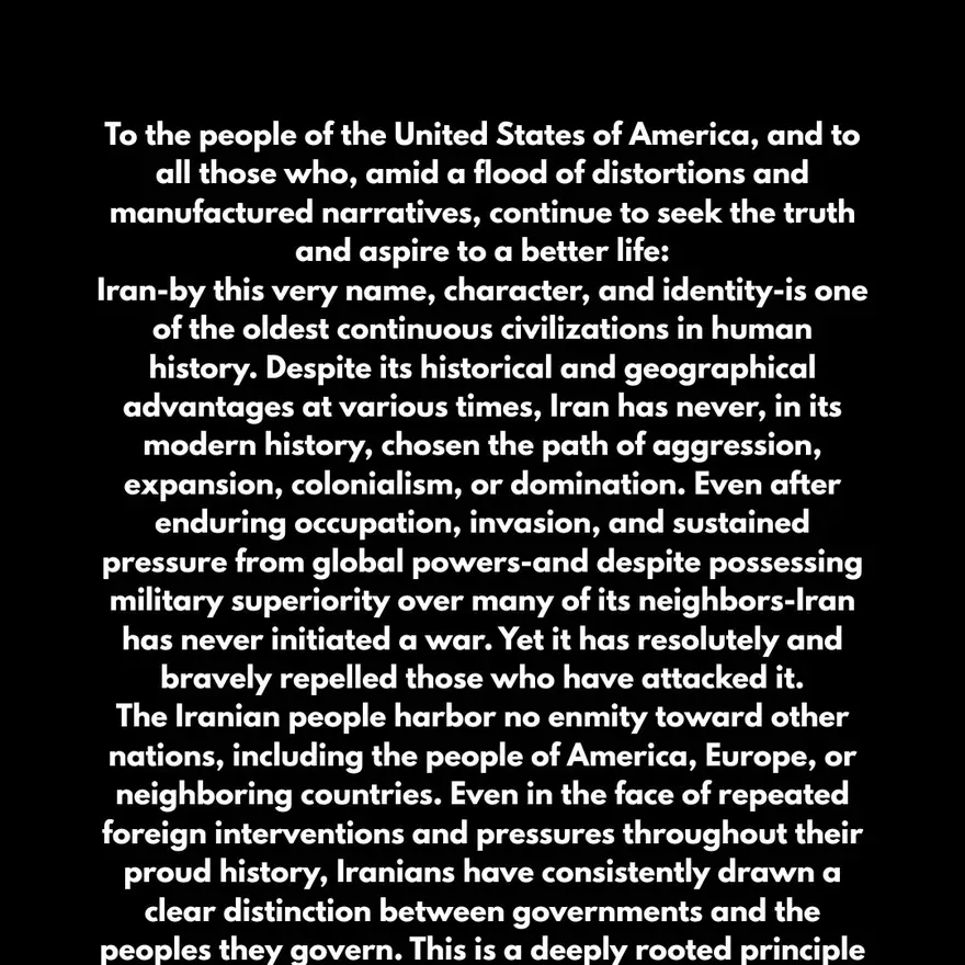 Iranian President Masoud Pezeshkian shared a letter arguing that Iran is being wrongly portrayed as a global threat